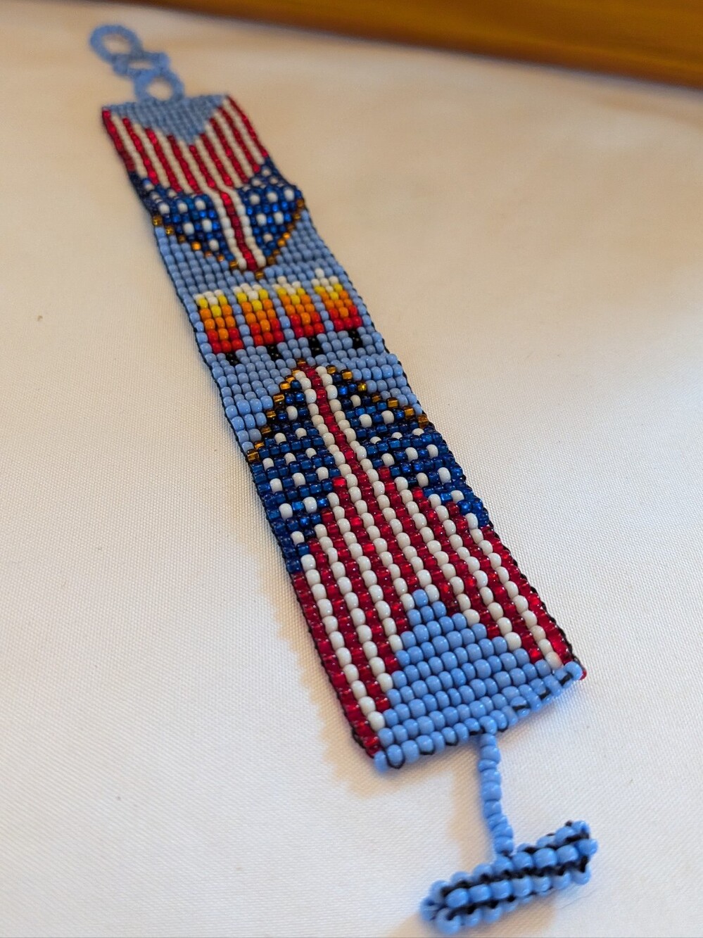 Handmade Beaded Bracelet with American Flag Motif